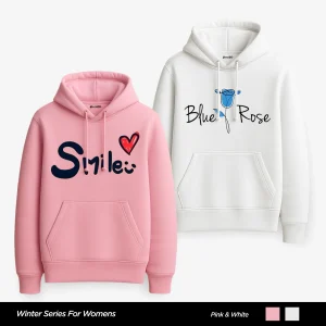 Pack of 2 Smile Blue Rose Printed Hoodies for Women