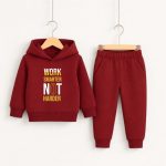 Work Smart Printed Maroon Hooded Tracksuit for Tween Kids