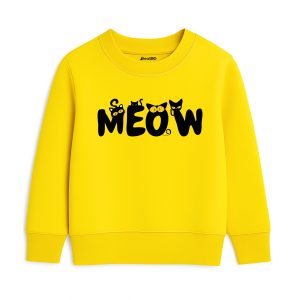 Meow Printed Yellow Sweatshirt for Girls
