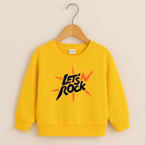 Lets Rock Printed Yellow Sweatshirt for Young Kids