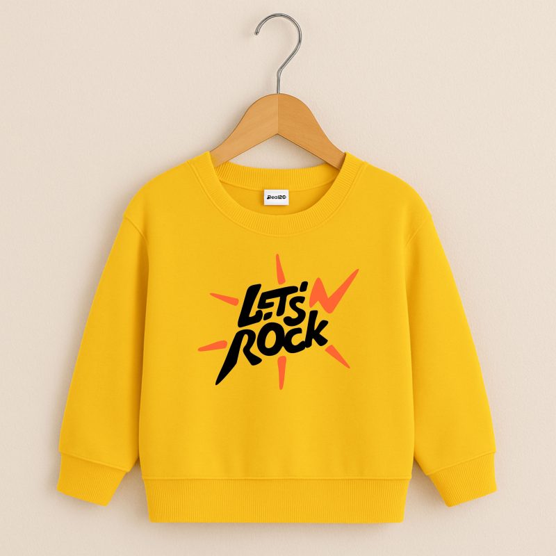 Lets Rock Printed Yellow Sweatshirt for Young Kids