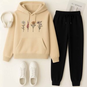 Floral Bloom Printed Hooded Tracksuit for Women