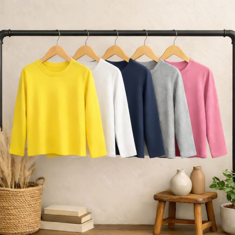 Bundle of 5 Multi Plain Colors Long Sleeve T-Shirts for Girls