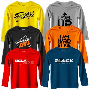 Pack of 6 Believe Black Never Mind Legend Printed Long Sleeve T-Shirts For Tween Kids
