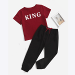 Maroon King Printed Summer Trouser Suit For Kids