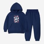 Never Look Back Printed Hooded Tracksuit For Tween Kids - Navy Blue