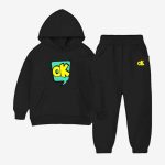 Ok Printed Hooded Tracksuit For Young Kids - Black