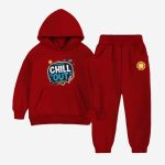 Chill Out Printed Hooded Tracksuit For Young Kids - Maroon