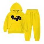 Smile Printed Hooded Tracksuit For Young Kids - Yellow