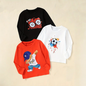 Pack of 3 Cool Heart Crusher Printed Long Sleeve T-shirts For Young Kids