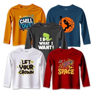 Pack of 5 Chill Your Ride Mickey Printed Long Sleeve T-Shirts For Young Kids