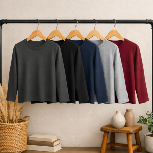 Bundle of 5 Smart Plain Colors Long Sleeve T-Shirts for Boys