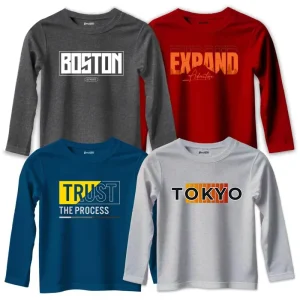 Pack of 4 Boston Expand Legend Trust Printed Long Sleeve T-Shirts For Tween Kids
