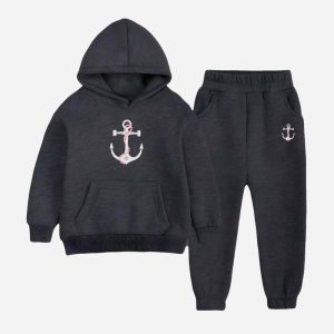 Hack Printed Hooded Tracksuit For Young Kids - Charcoal
