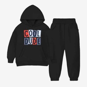 Cool Dude Printed Hooded Tracksuit For Young Kids - Black