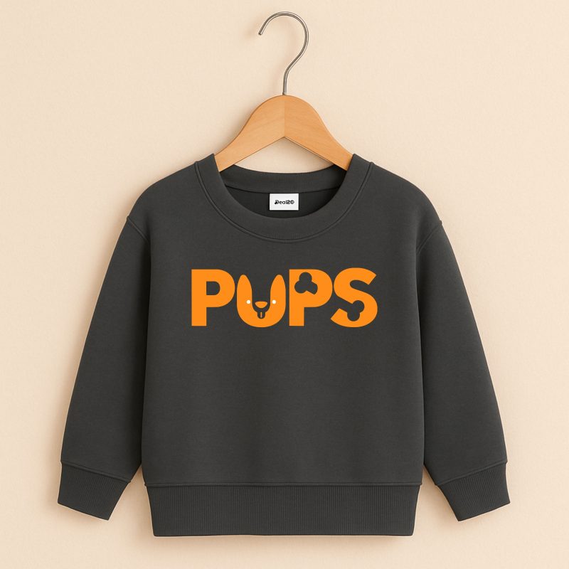 Pups Printed Charcoal Sweatshirt for Young Kids