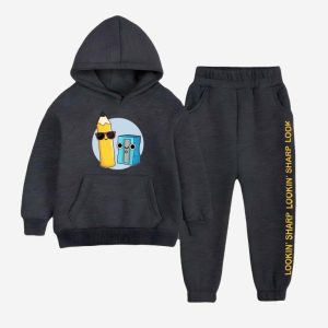 Lookin Sharp Printed Hooded Tracksuit For Young Kids - Charcoal