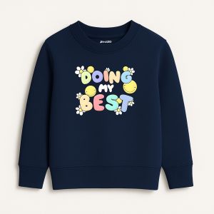 Doing My Best Printed Navy Blue Sweatshirt for Girls