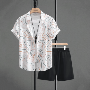 Abstract Swirl Summer Printed Short Suit Set For Men