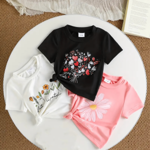 Pack of 3 Daisy Girl Lifestyle Flowers Printed T Shirts For Girls