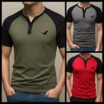 Bundle of 3 Urban Wing Contrast Henley T-Shirts for Men