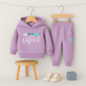 Be Different Heart Printed Hooded Tracksuit for Girls