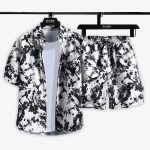 Men Blackish Abstract Printed Summer Beach Short Suit