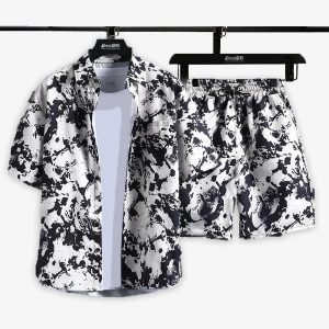 Men Blackish Abstract Printed Summer Beach Short Suit