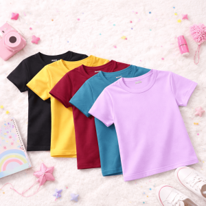 Bundle of 5 Round Neck Plain Colorul T-Shirts For Girls