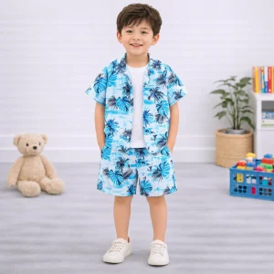 Casual Leaf Ditsy Floral Summer Short Suit For Kids