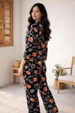 Flora Noir Vibrant Floral Nightwear Set for Womens