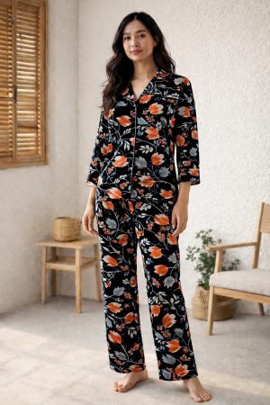Flora Noir Vibrant Floral Nightwear Set for Womens