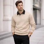Black & Beige Polo Collar Long Sleeve Sweatshirt for Mens