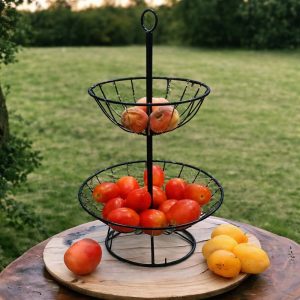 2 Tier Trophy Basket – Stylish Black Metal Organizer