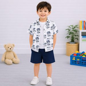 Coconut Tree Beach Printed Summer Short Suit For Kids