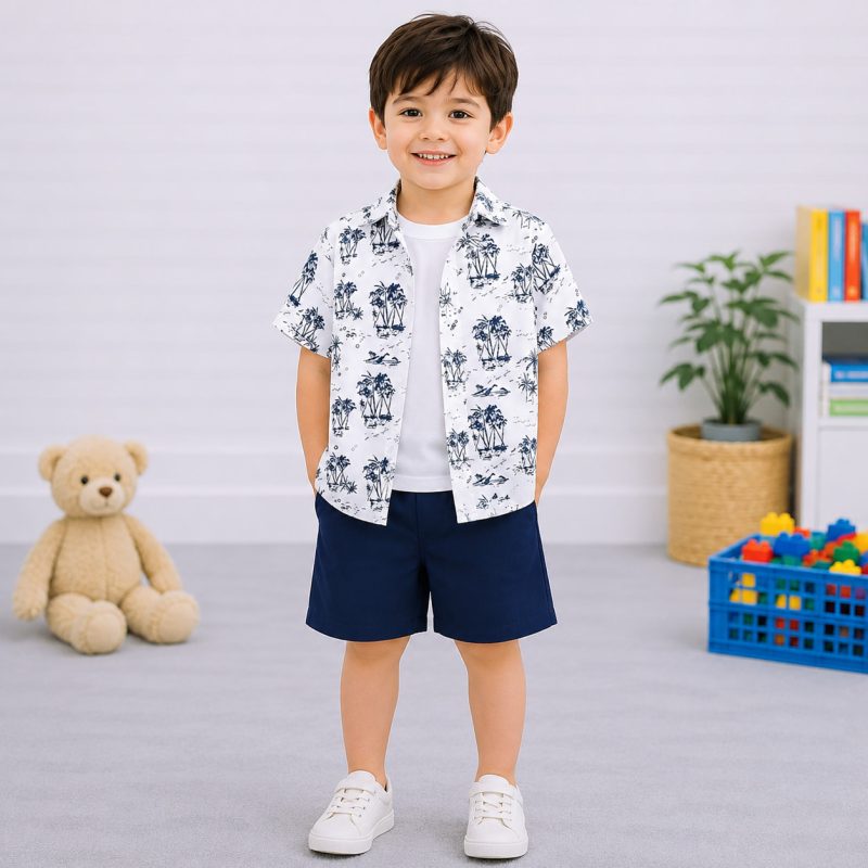 Coconut Tree Beach Printed Summer Short Suit For Kids