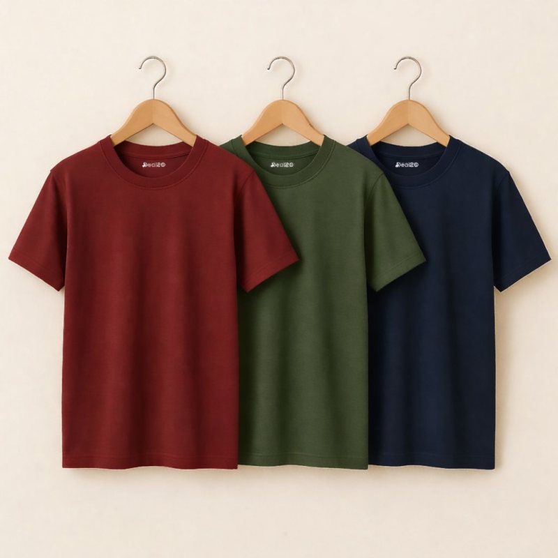 Bundle of 3 Simple Plain T-Shirts for Mens