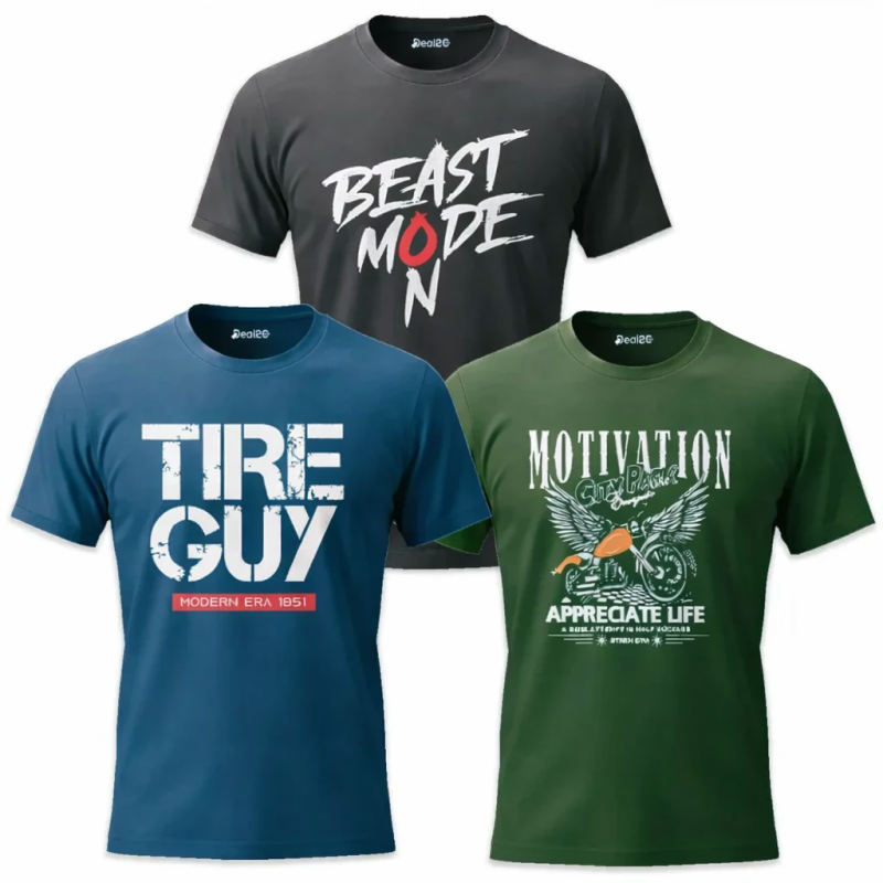 Pack Of 3 Beast Mode Motivation Guy Mens Printed T-Shirts