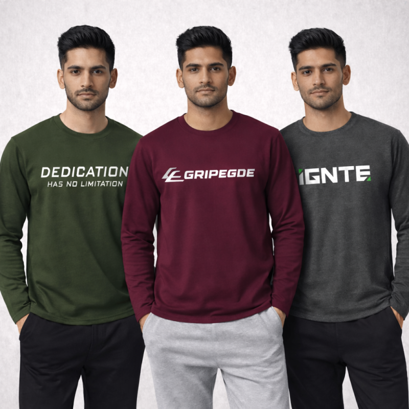 Pack of 3 Limitation Gripegde Printed Long Sleeve T-shirts for Men