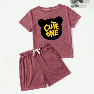 Cute One Bear Printed Summer Short Suit For Kids
