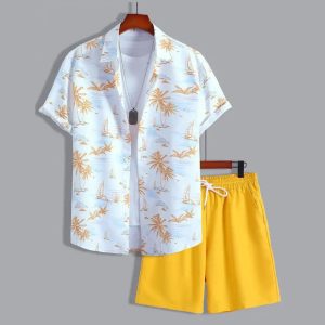 Mens Surfing Boat Printed Summer Beach Short Suit