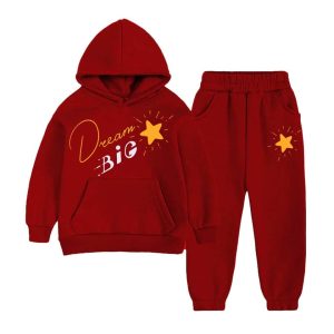 Dream Big Printed Maroon Kids Hooded Tracksuit
