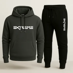 Contrast Dark Grey Extreme Printed Hooded Tracksuit for Men