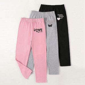 Bundle of 3 Graphic Girls Letter and Heart Printed Leggings