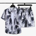 Men Greyish Abstract Printed Summer Beach Short Suit