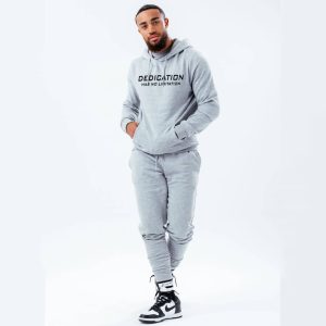 Dedication Heather Grey Printed Winter Casual Hooded Tracksuit