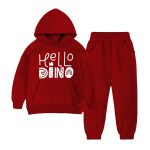 Hello Dino Printed Kids Hooded Tracksuit - Maroon