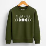 Just A Phase Printed Army Green Sweatshirt for Tween Kids