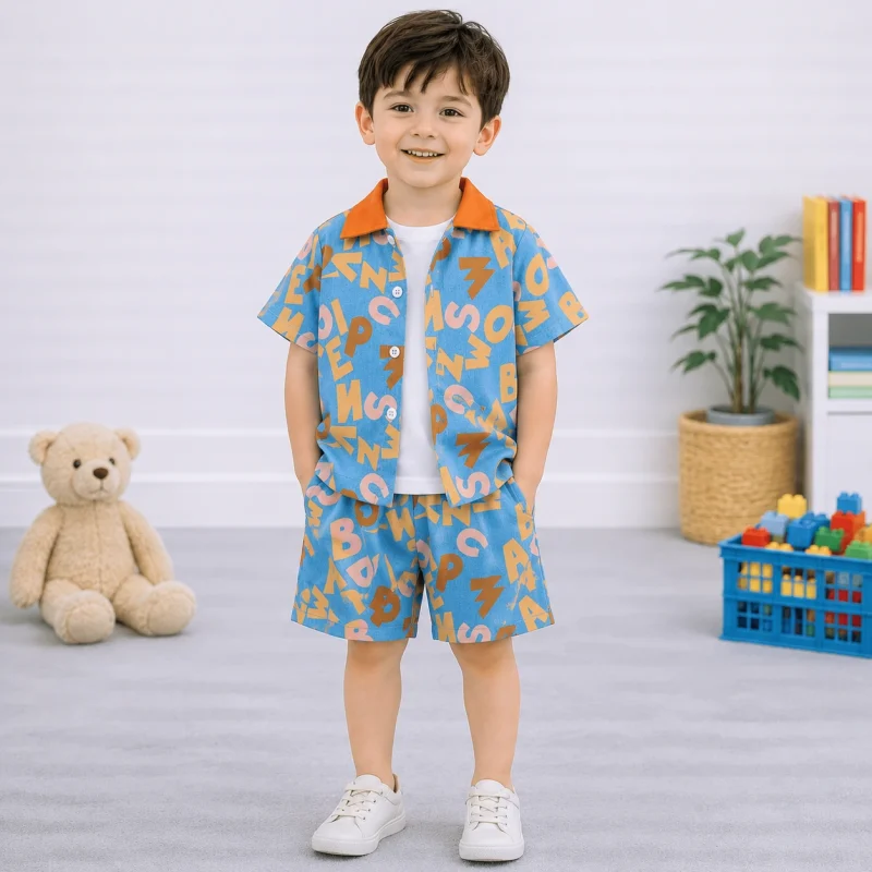 Kids Alphabet Letter Printed Summer Short Suit Kids Alphabet Letter Printed Summer Short Suit