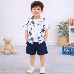 Kids Beach Surfing Tree Printed Casual Summer Short Suit